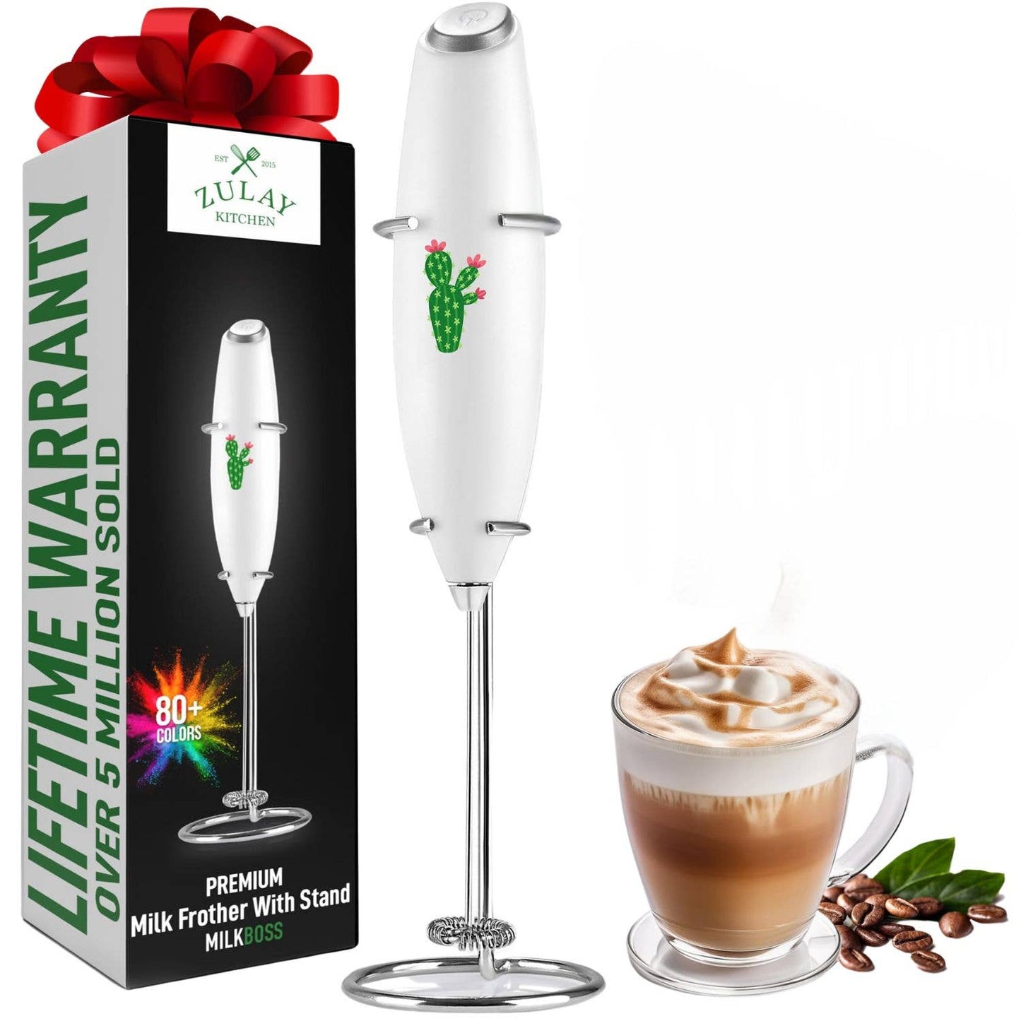 Powerful Handheld Milk Frother - With Stand: Black