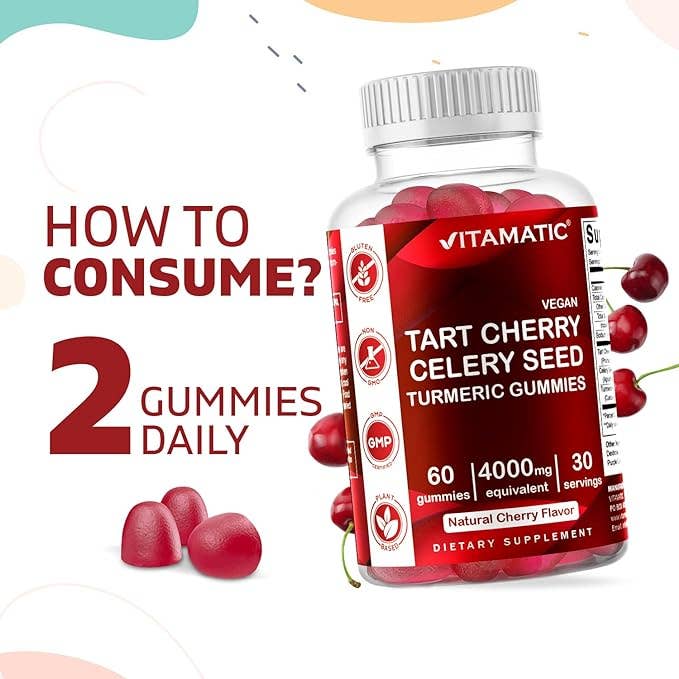 Vitamatic Tart Cherry with Celery Seed | 60 Vegan Gummies