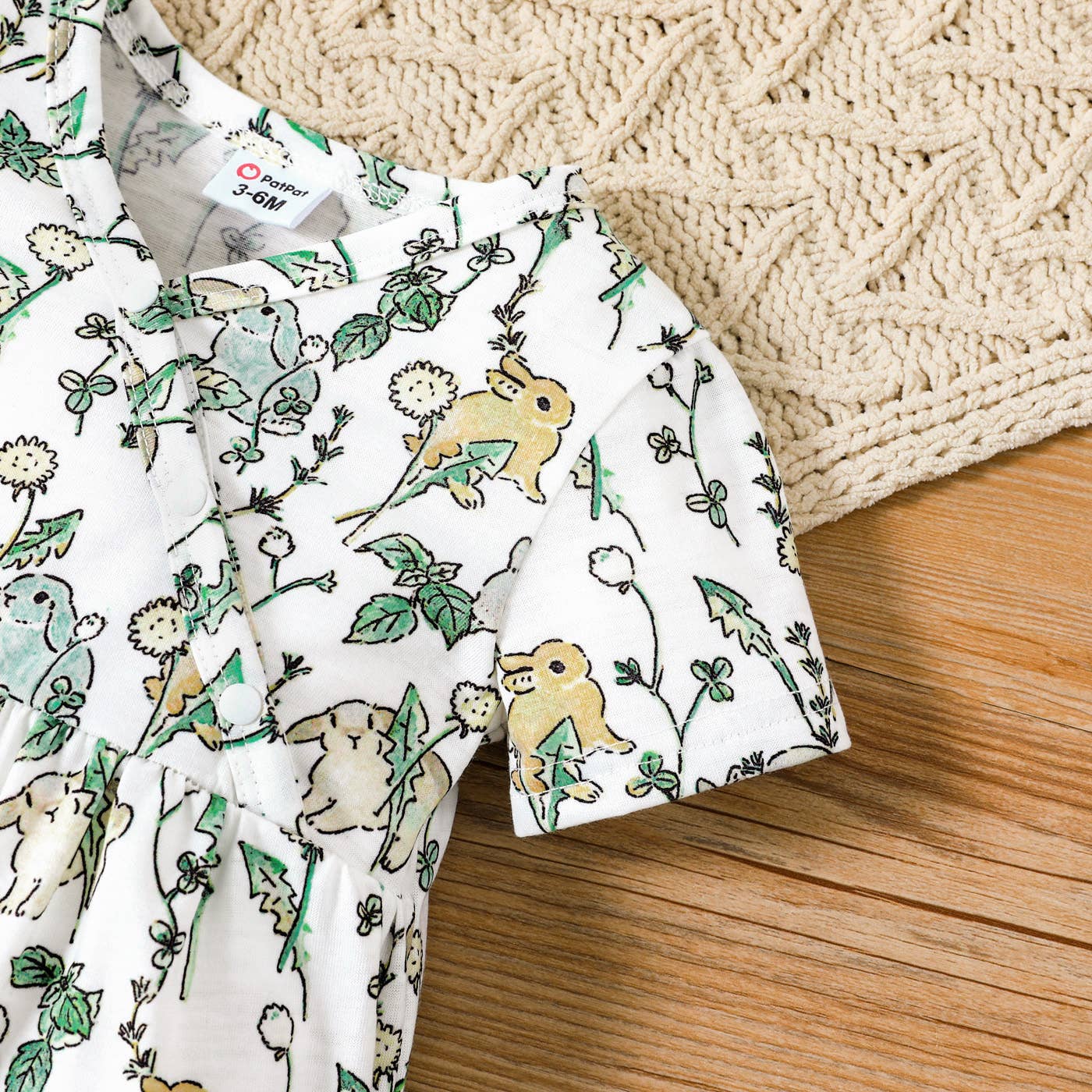 Baby Girl All Over Rabbit Solid Ribbed V Neck Jumpsuit: 3-6 Months / GrayGreen