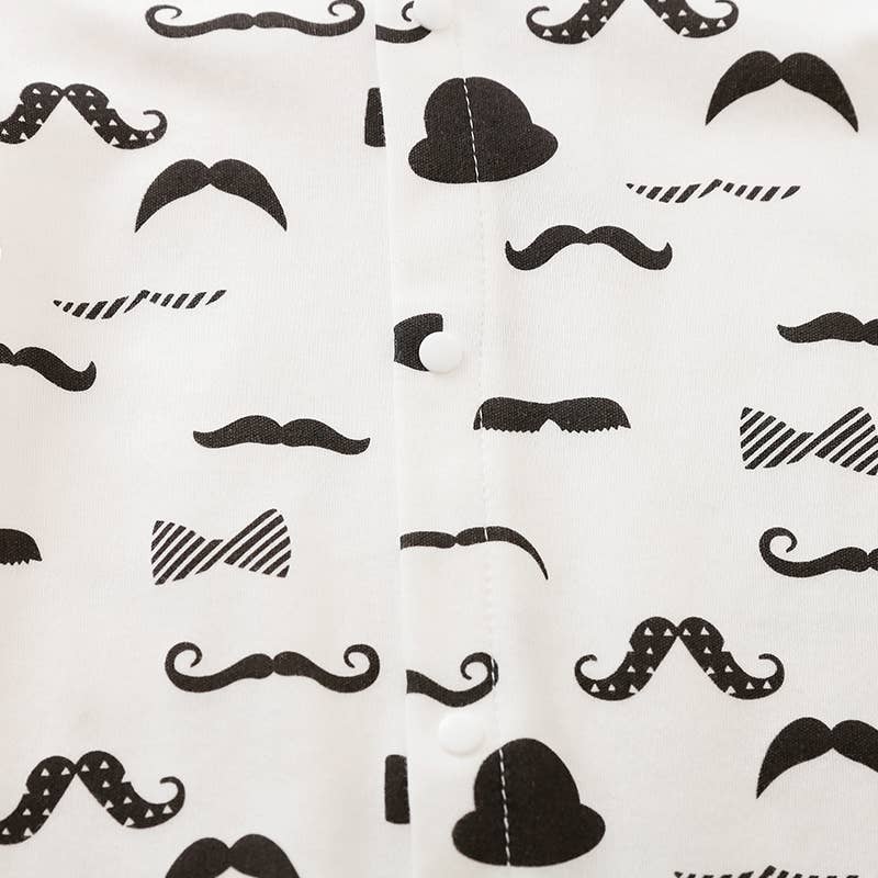 100% Cotton Moustache Pattern Bow Tie Decor Baby Jumpsuit: White / 9-12 Months