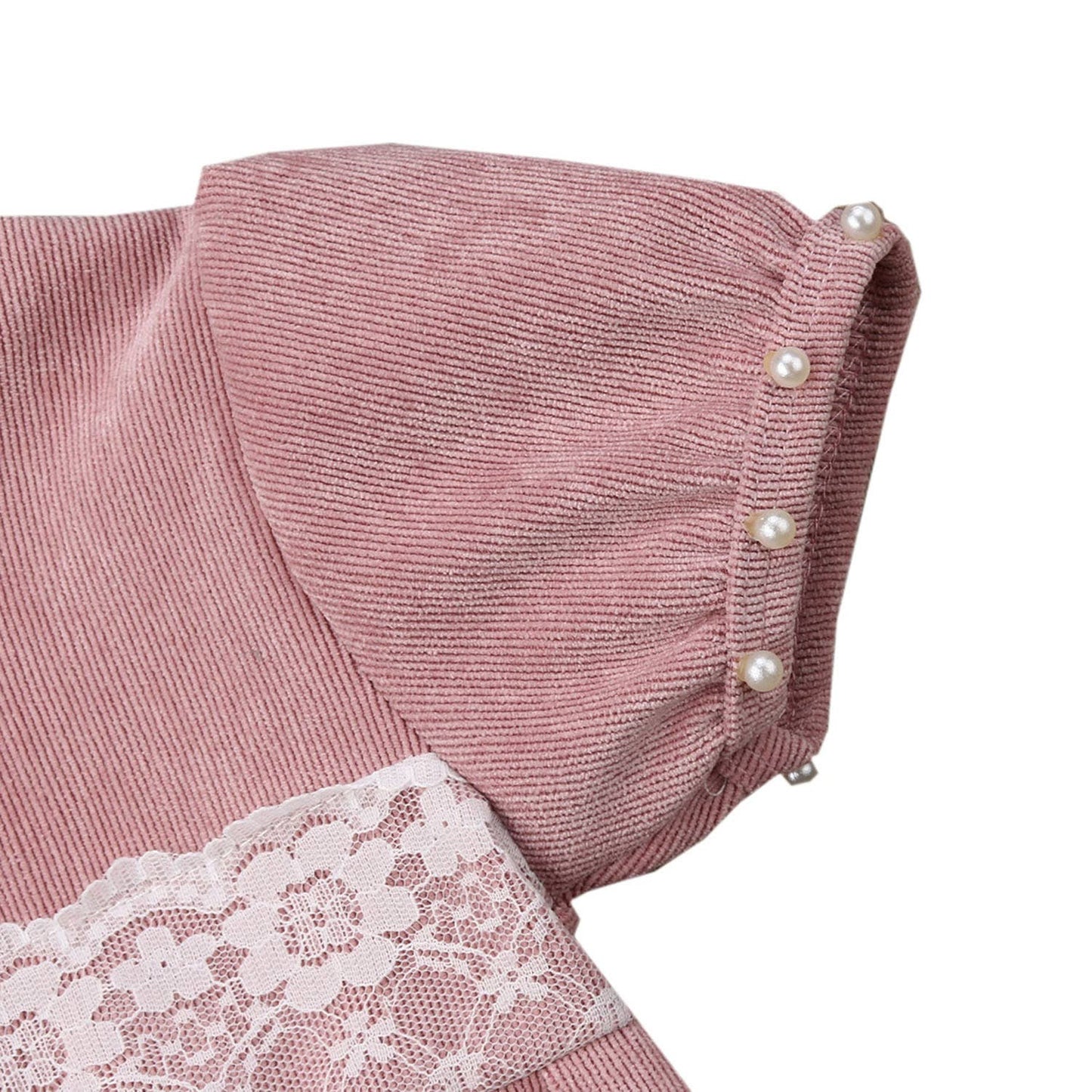 Corduroy Pearl Lace Baby Jumpsuit: Pink / 3-6 Months