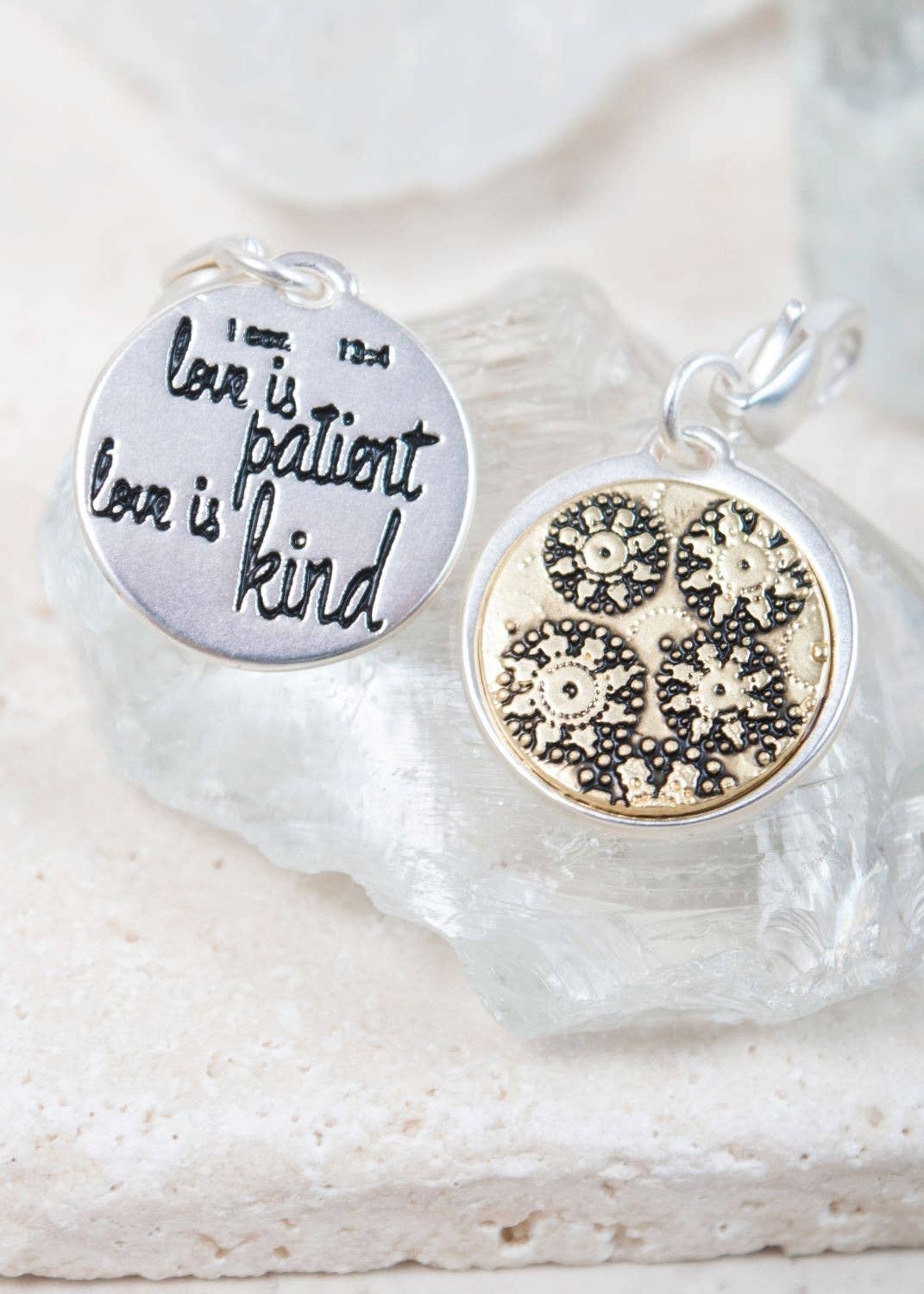 Floral “love Is...”- Silver 2-tone Medallion