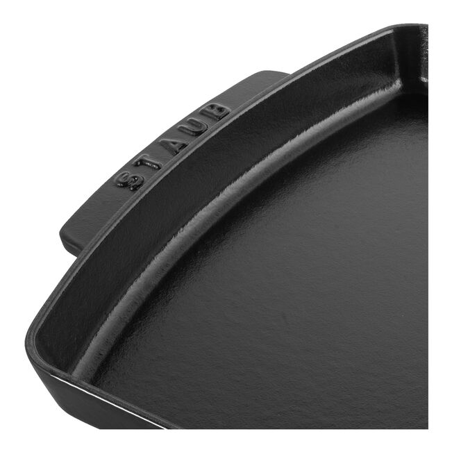 Staub Cast Iron 13-inch x 9-inch, Rectangular Serving Dish With Wood Base - Black Matte