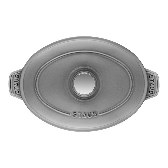 Staub Cast Iron 19-inch, Oval, Covered Baking Dish With Lid, Graphite Grey