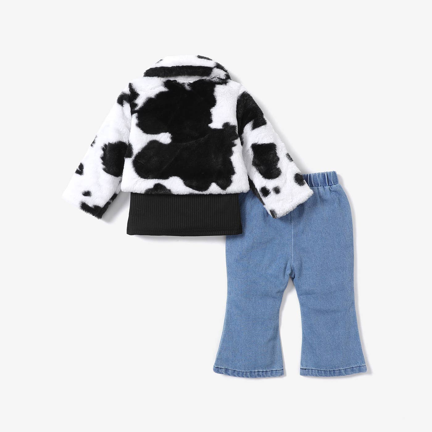 3-Pack Baby Girl Cow Print Faux Fur Coat and Jeans Set: Multi-Colored / 3-6M