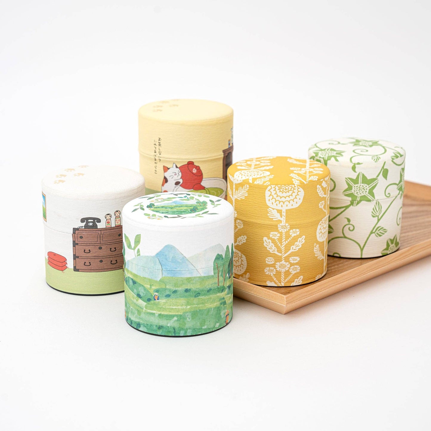 Washi Tea Canister - 5 Patterns: Cat - Want to have tea?