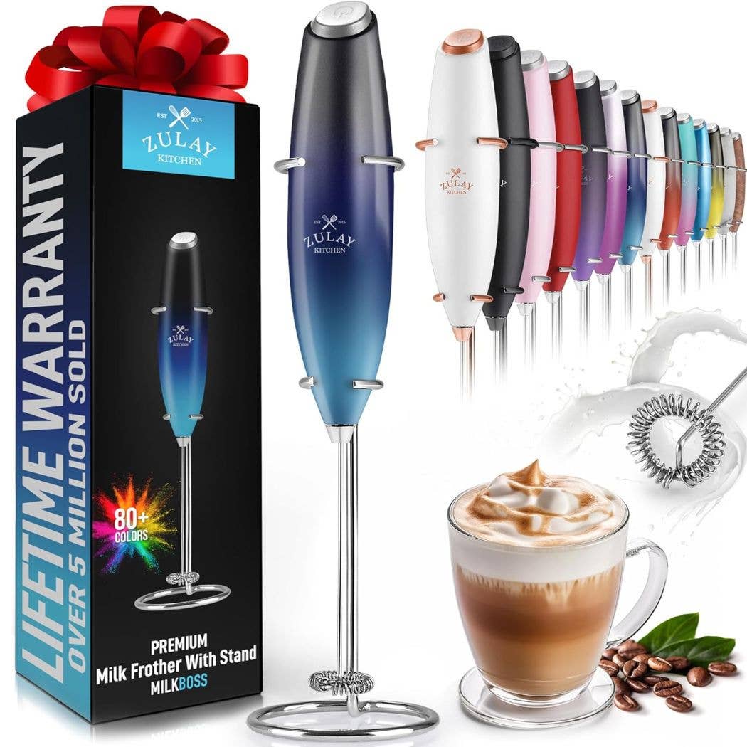 Powerful Handheld Milk Frother with Stand: Teal
