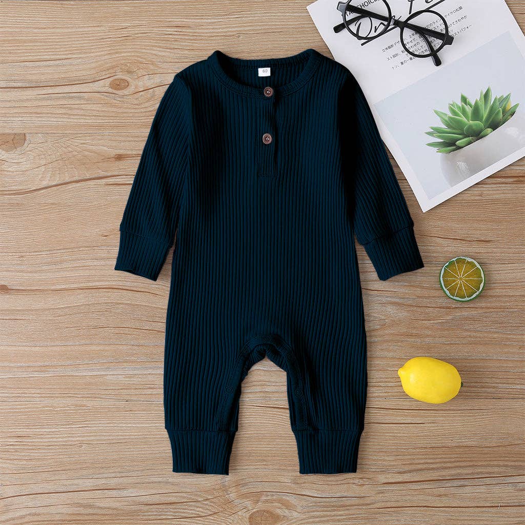 Baby Boy / Girl Cotton Knitted Style Cardigan Jumpsuit: Black / 0-3 Months