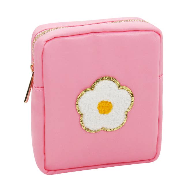 Varsity Collection Nylon Cosmetic Bag Pink Daisy Chenille