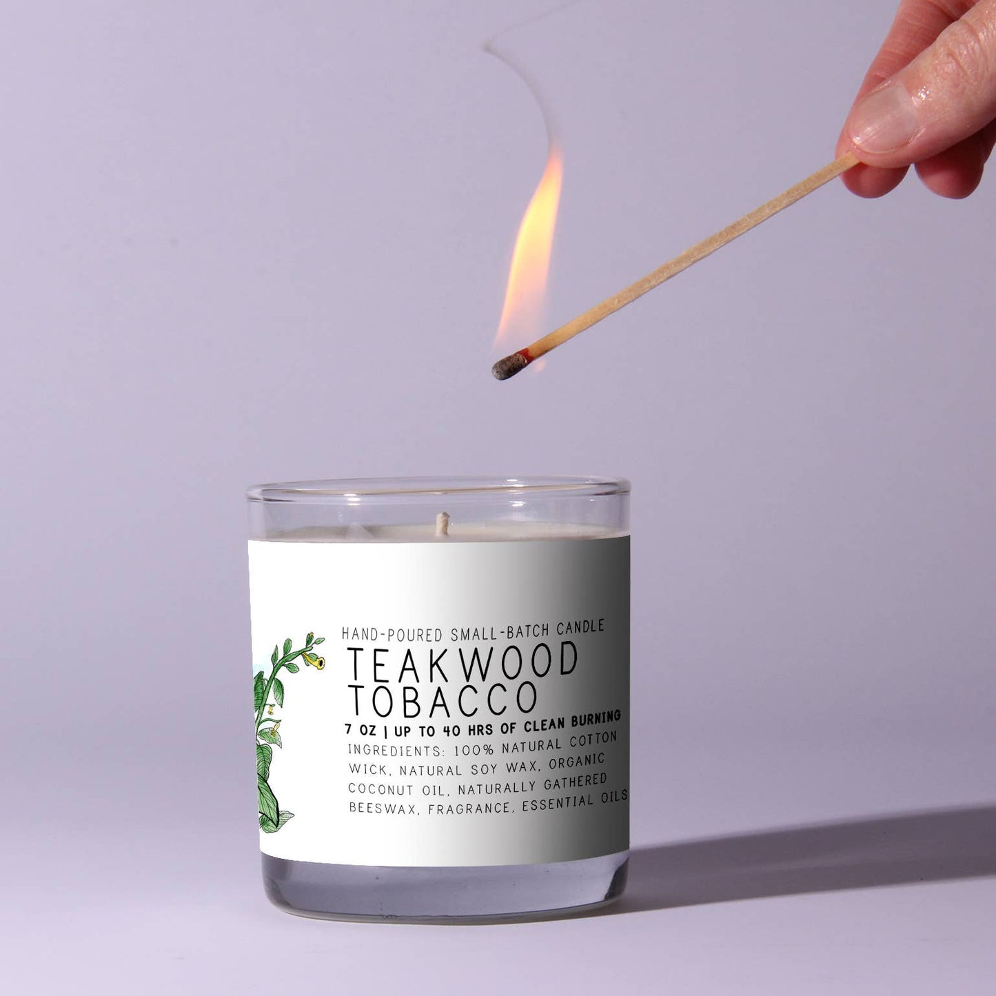 Teakwood Tobacco - Just Bee Candles: 13 oz (up to 60 hrs of clean burning)