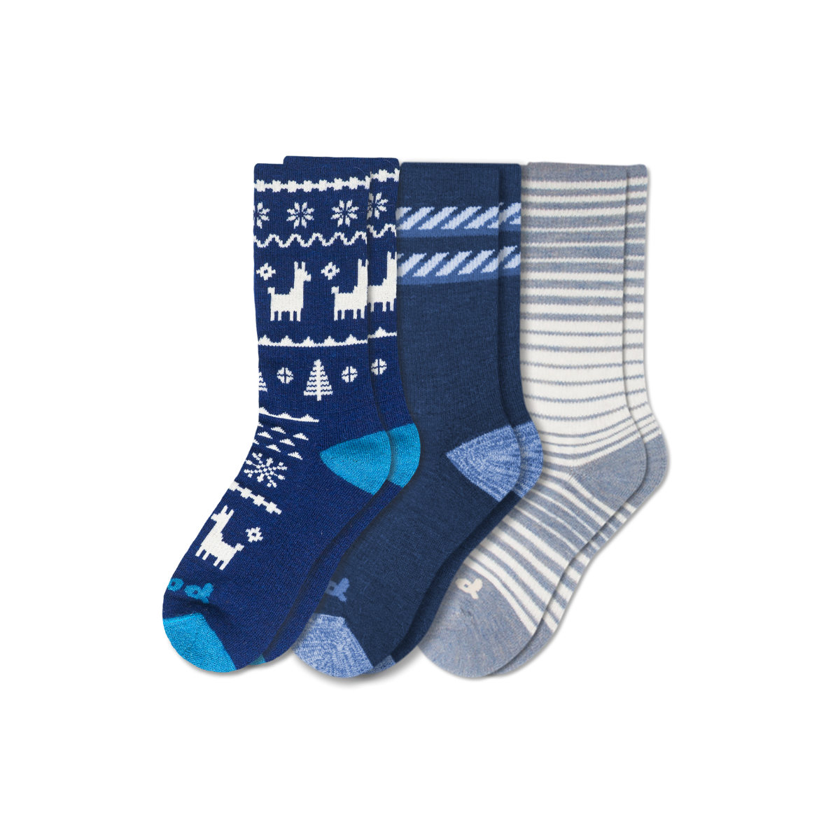 3 Pack - Women's Crew Pacas Socks: Medium / Large (US: 8.5 - 11.5+) / Multi-Stripe/Gray & SOLID/Teal & VARIEGATED STRIPE/ Chambray/ Treetop