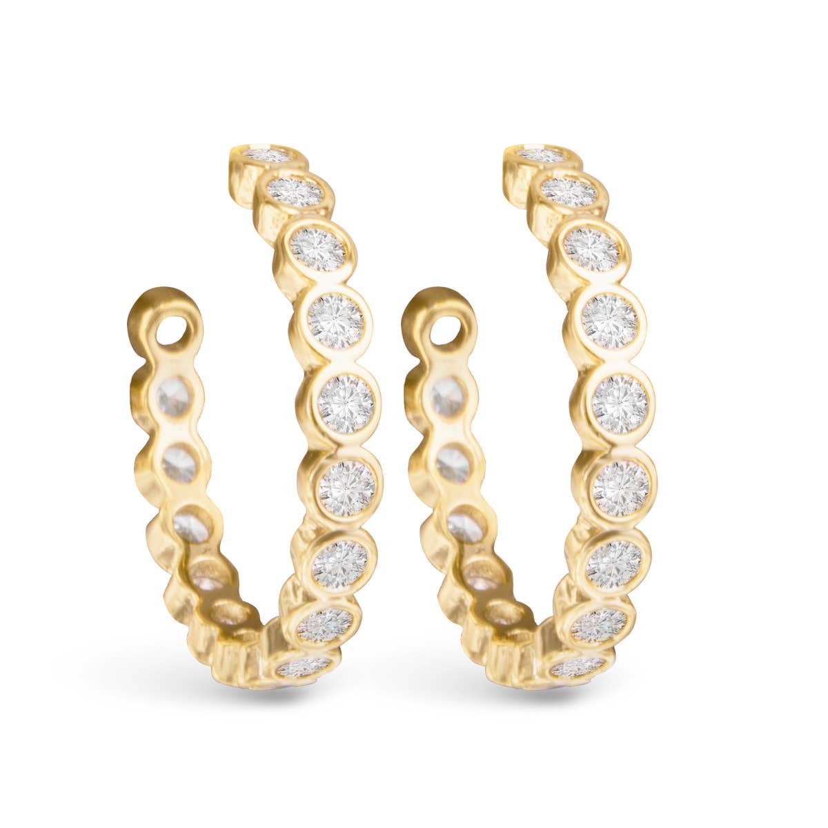 Bezel Set CZ Hoop Earrings - Silver - AMANDA BLU