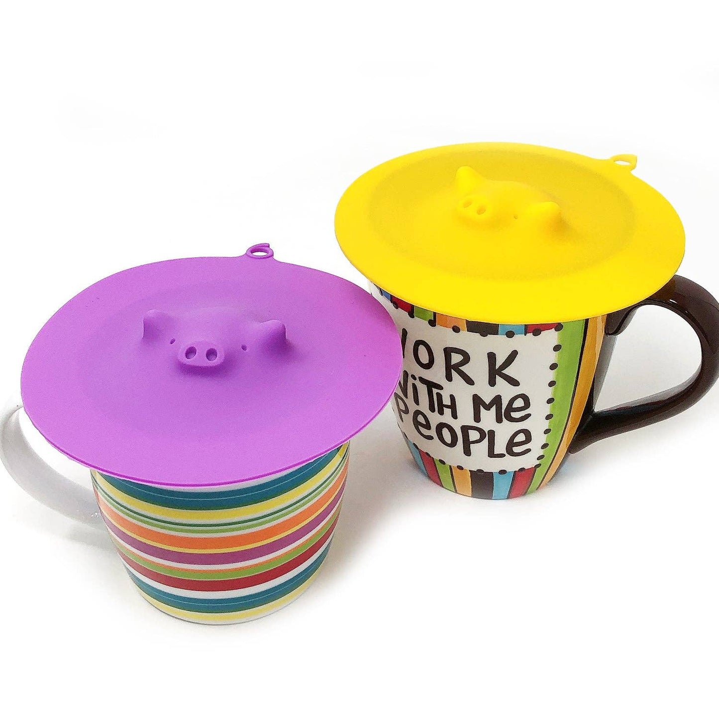 Wrapables Silicone Cup Lids, Large Anti-Dust Leak-Proof Coffee Mug Covers for Hot and Cold Drinks, Cute Piggies ~ Assorted Colors