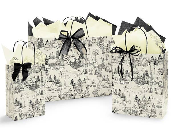 Winter Toile Christmas Paper Gift Bags: 25 Pack / Cub 8x4.75x10.5"