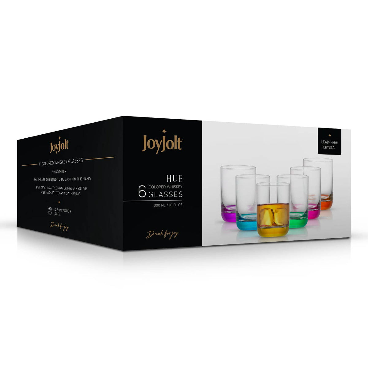Hue Colored Whiskey Tumbler Glasses, Set of 6