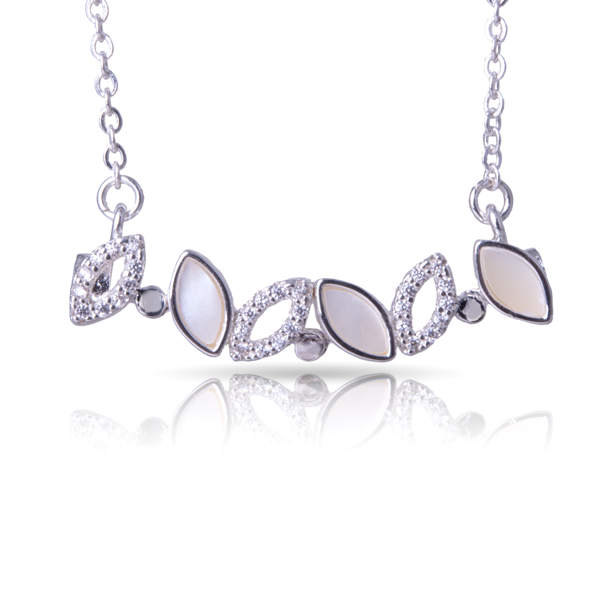 2 in 1 Mixed MOP CZ Petal Necklace - Silver - AMANDA BLU