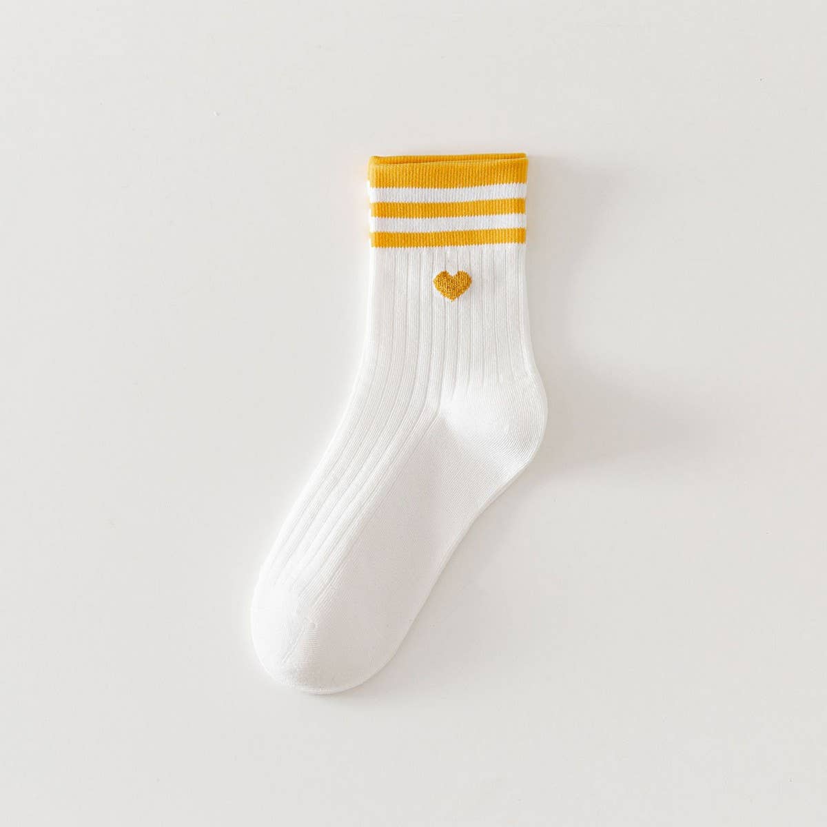 CWMS0900-YELLOW-OS College Style Heart, Two Stripes Print Crew Socks