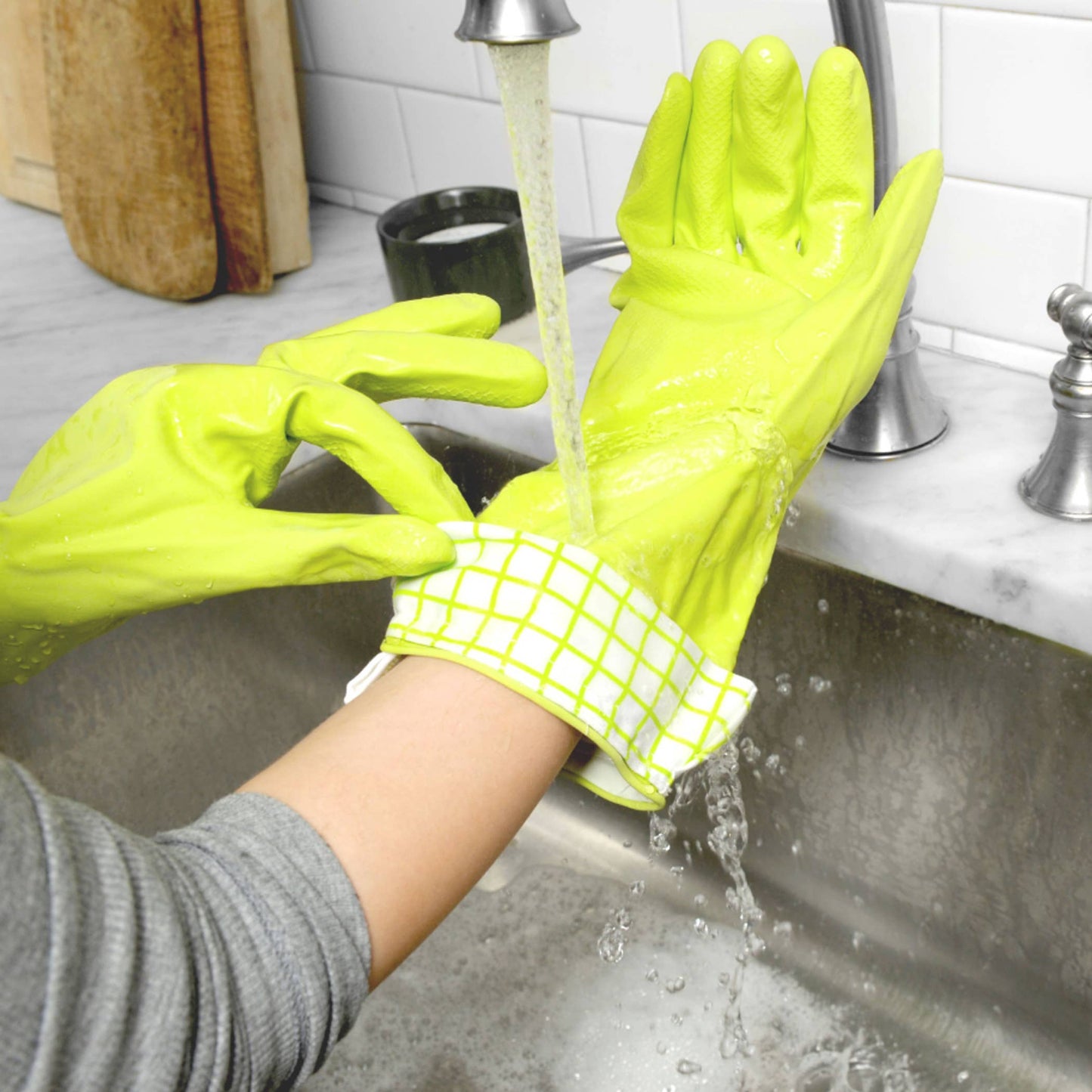 Splash Patrol Natural Latex Cleaning Gloves: Gray / Medium