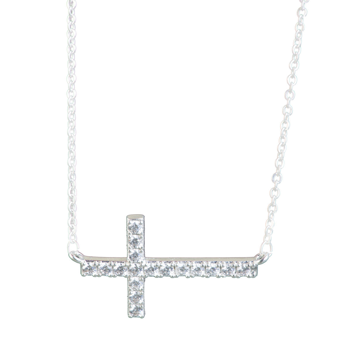 SILVER LAYING CROSS NECKLACE