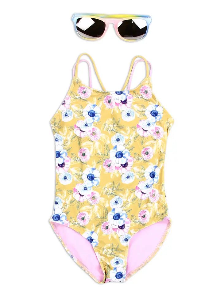 GIRLS SWIMSUIT WITH GLASSES, SIZE 7/8-14