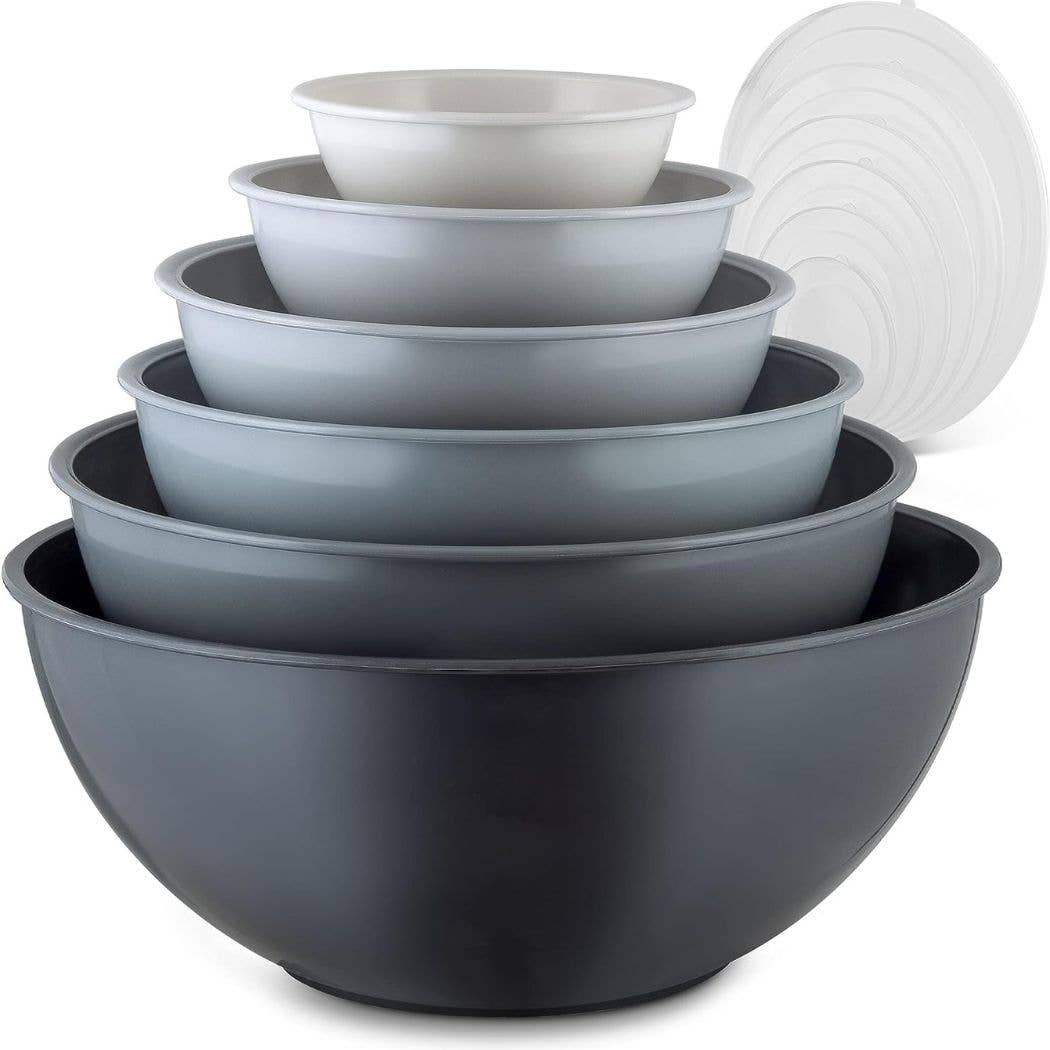 Z-MB-PL-12P-TURQ Plastic Mixing Bowls with Lids Set - 12-Piece Nesting Bowls: Turquoise Ombre
