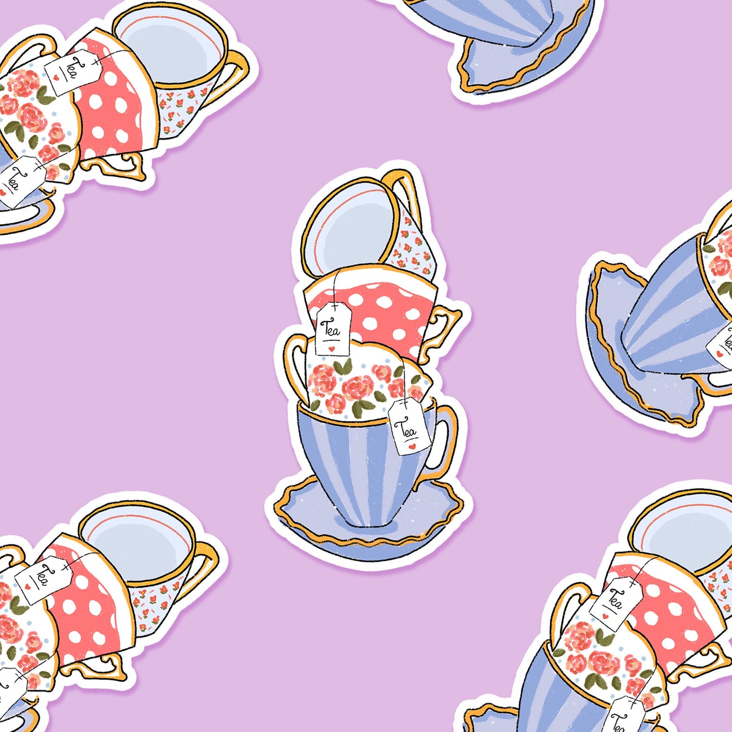 Stack of Tea Cups 3 x 3 in - Everyday Sticker