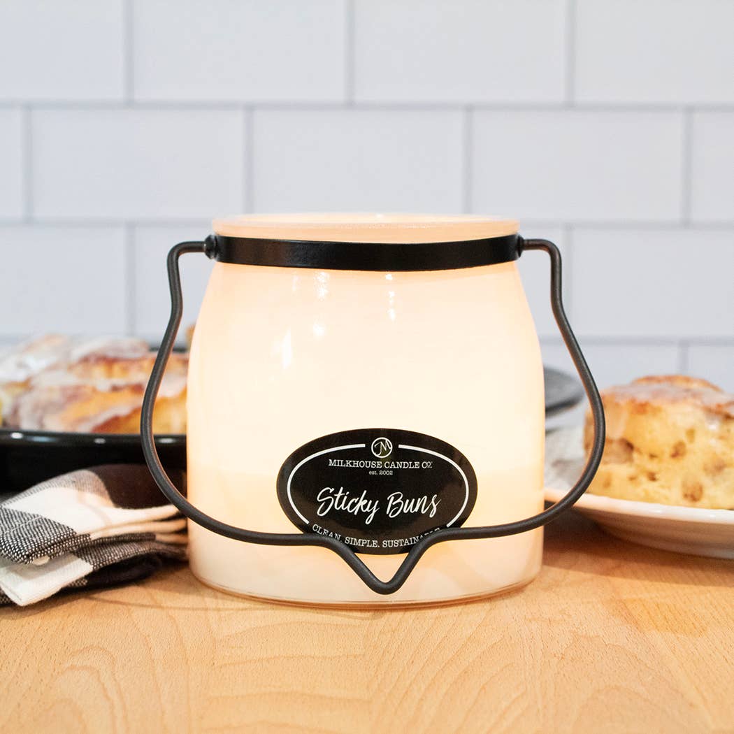 16 oz Butter Jar Soy Candle: Sticky Buns, by Milkhouse