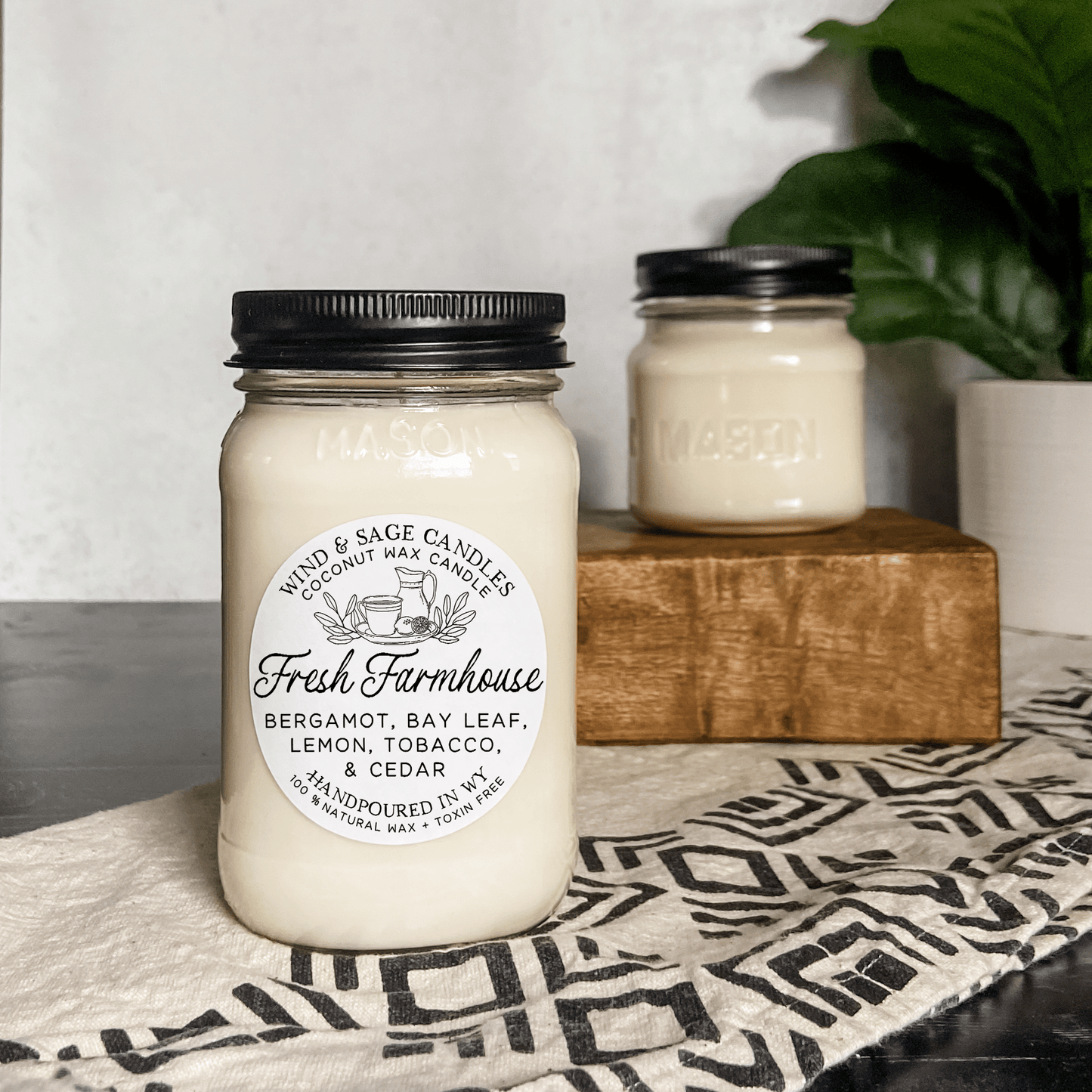 Fresh Farmhouse Mason Jar Candle, 100% Natural Wax: Medium