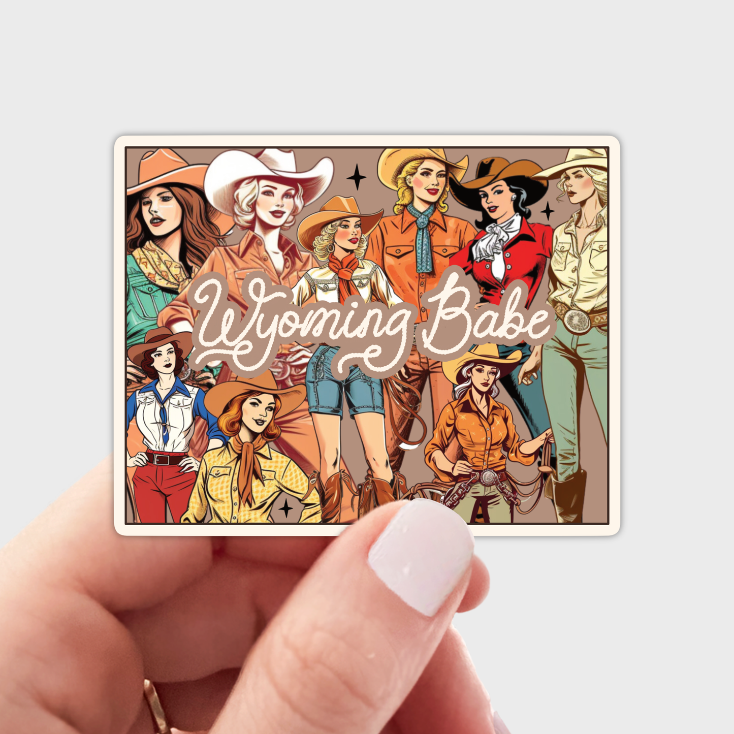 Wyoming Babe Sticker - WY, cowgirls, cowboy hat, lasso
