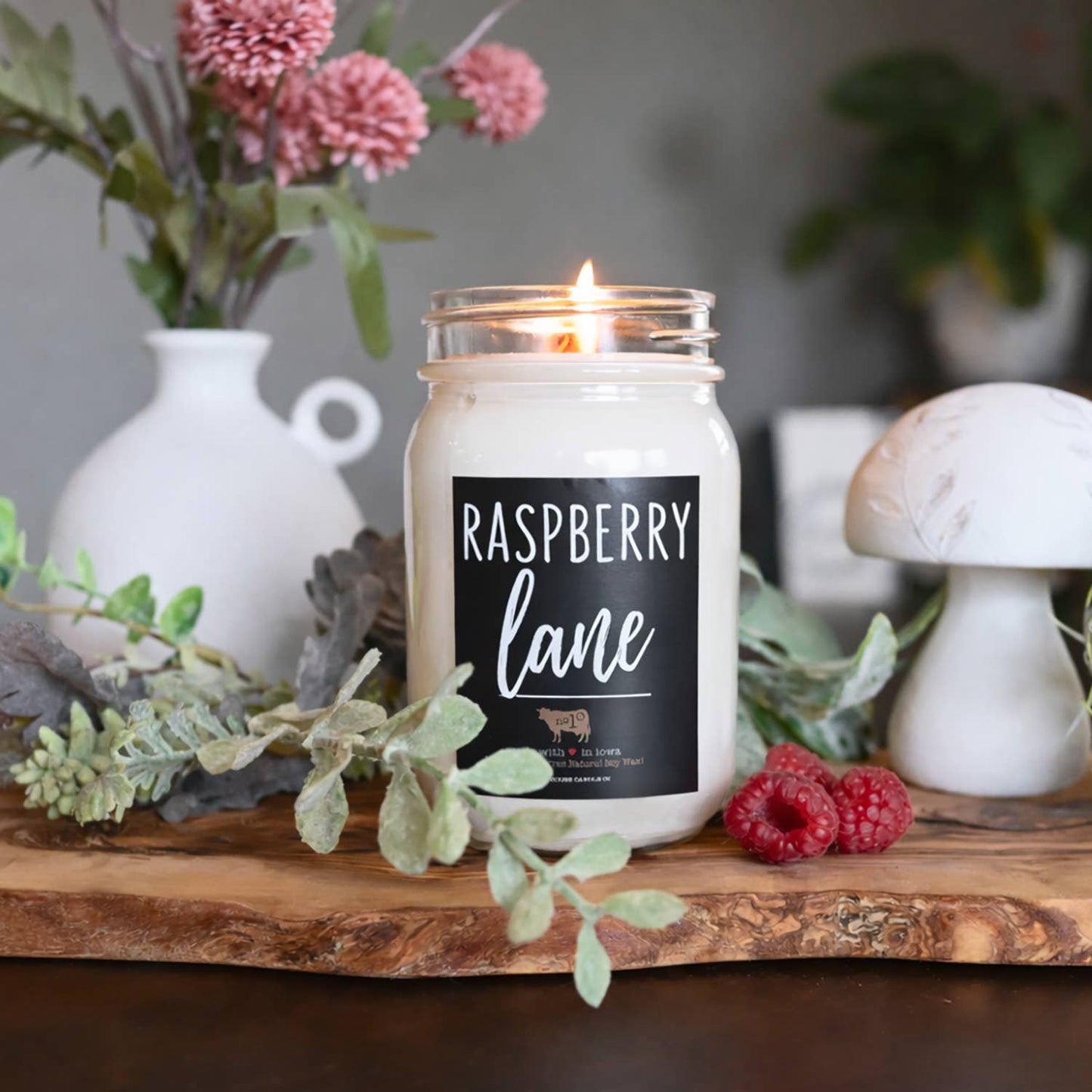 13 oz Mason Jar Candle: Raspberry Lane