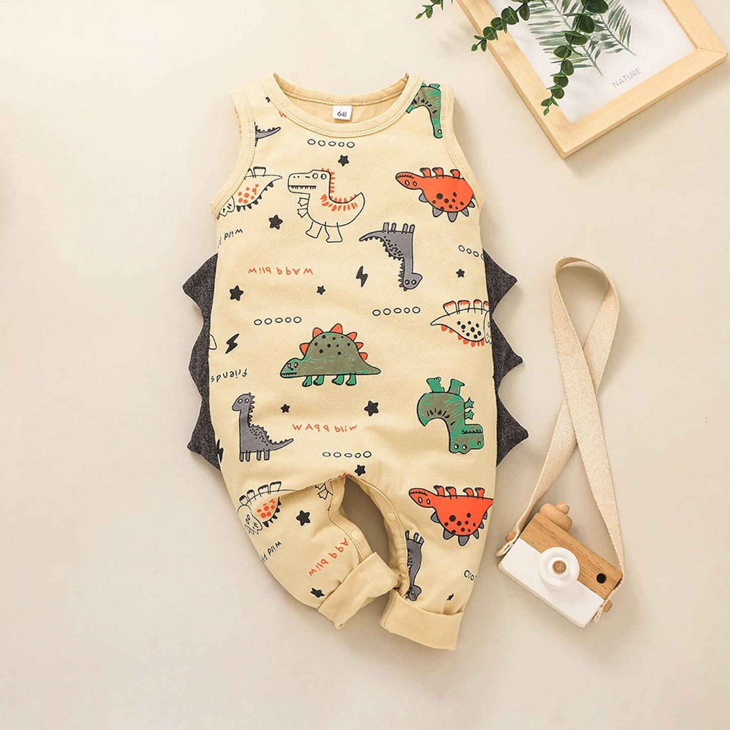 Dinosaur Print Baby Romper: Navy Blue / 18-24M