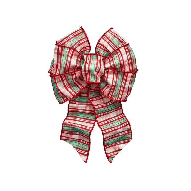 Plaid Red, Green, White Bow 8.5x14IN - 7 Loop