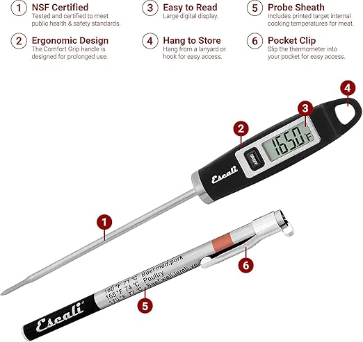 Escali DH1 Gourmet Digital Meat Thermometer with Extra Long Probe