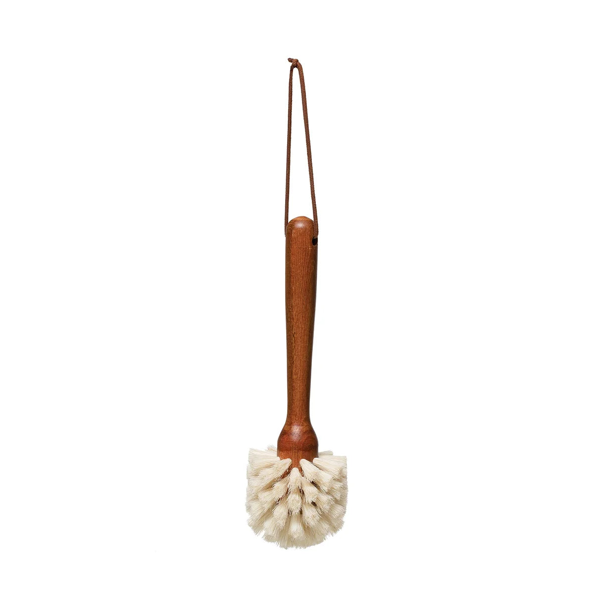 Beech Wood Dish Brush with Leather Strap - Dark Brown