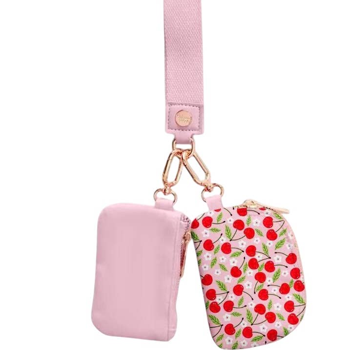 Karma Pink Cherry Cherries Dual Wallet Keychain Wristlet