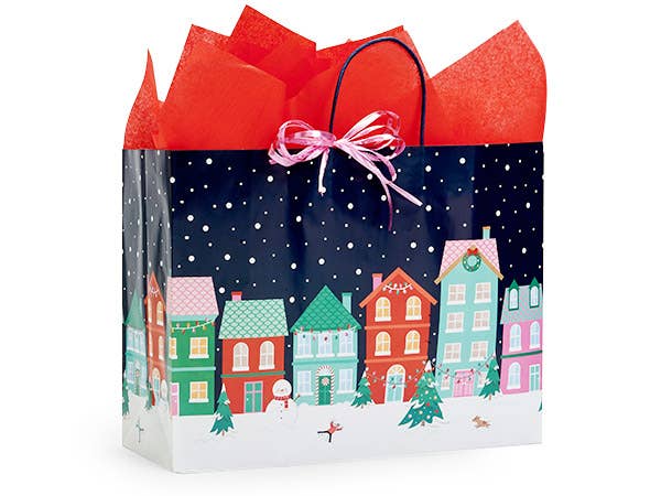 Christmas Village Paper Retail Gift Bags: 25 Pack / Cub 8x4.75x10"