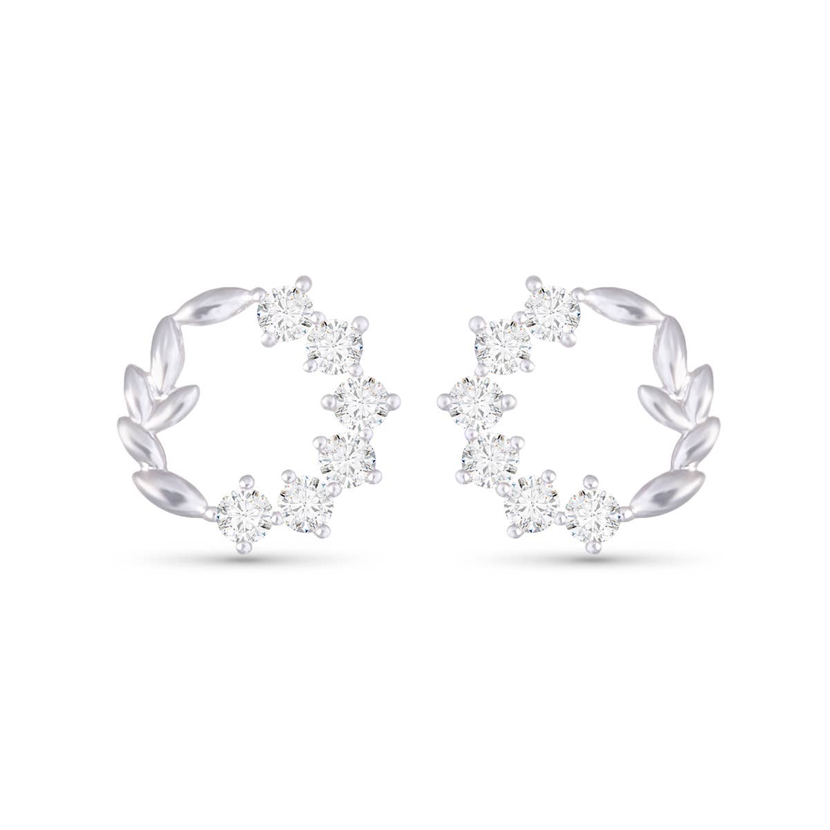CZ Circle Leaf Earrings - Silver - AMANDA BLU
