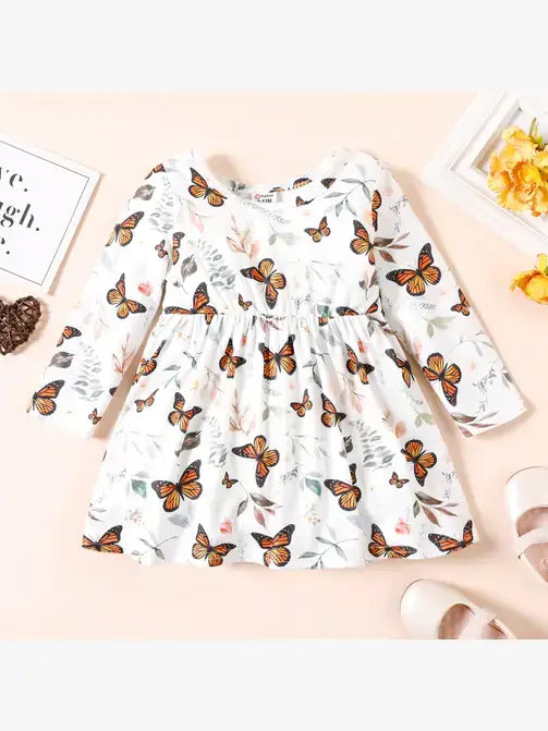 Baby Girl Ribbed Brown/White/Striped Long-sleeve Dress: Brown / 9-12 Months