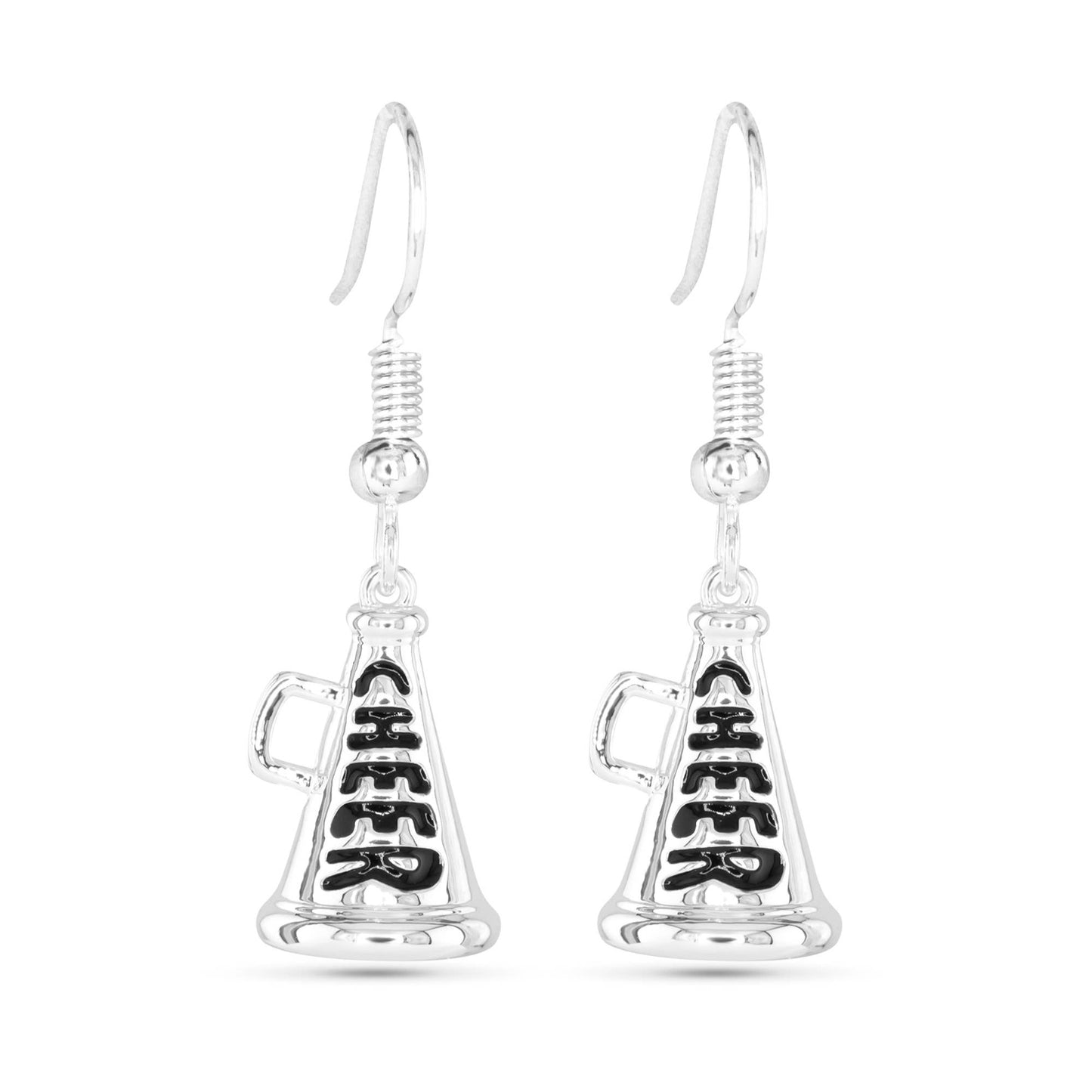 Silver I Love Sport Earrings: Cheerleading