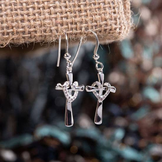 74237 Cross Heart Earrings - Silver