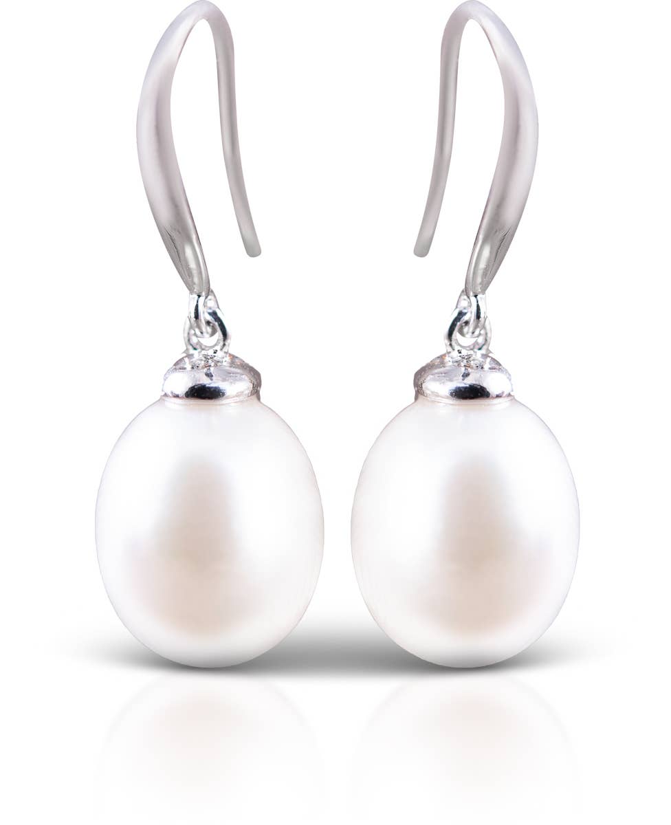 Drop Pearl Earrings - Natural White - Silver