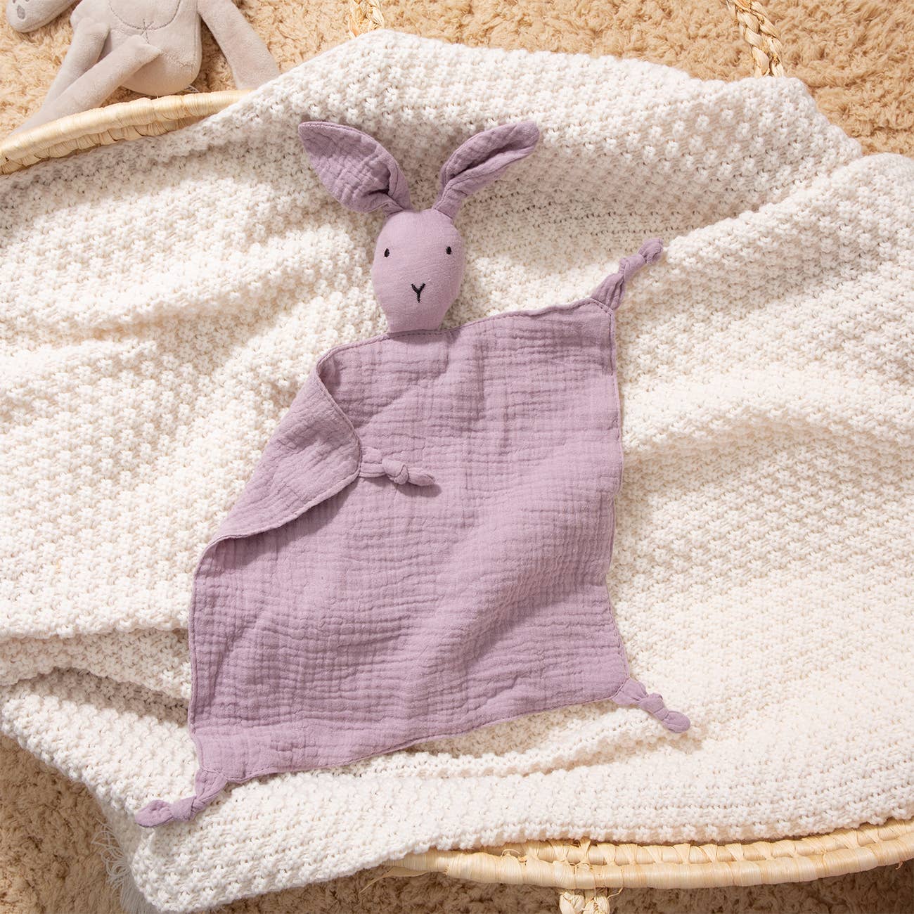 Rabbit Muslin Cotton Double-Layered Baby Drool Bib: Beige / One Size