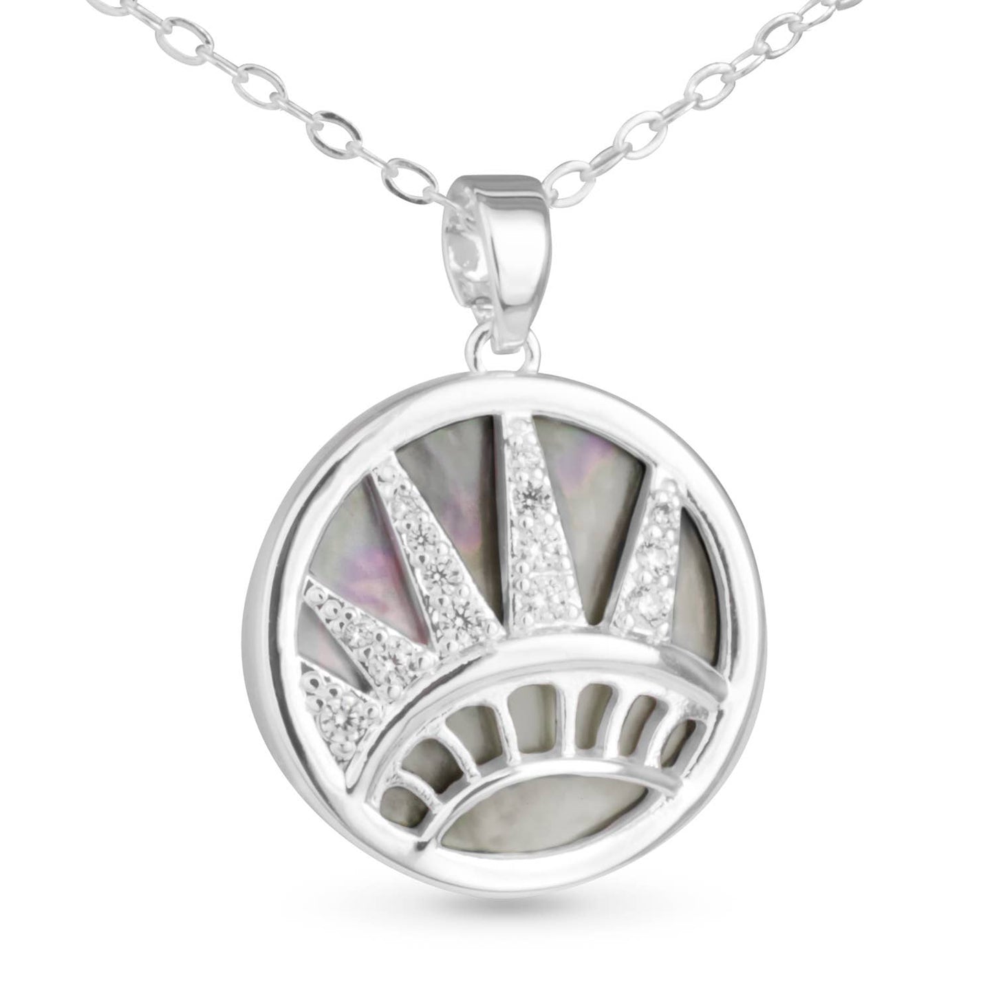 Silver Mother of Pearl/CZ Liberty Crown Necklace