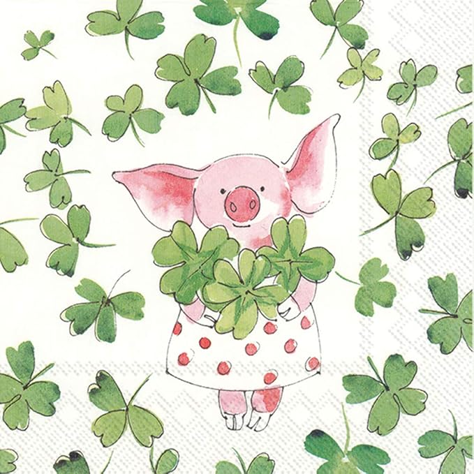 IHR 20-Count 3-Ply Cocktail Beverage Paper Napkins, 5 x 5-Inches, Piggy Luck