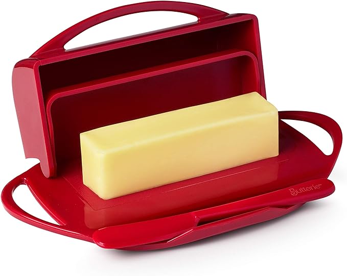 Butterie Flip-Top Butter Dish with Matching Spreader (Red)