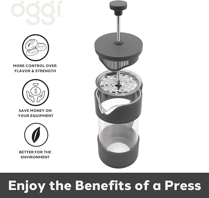 OGGI 3 CUP GLASS FRENCH COFFEE PRESS GREY