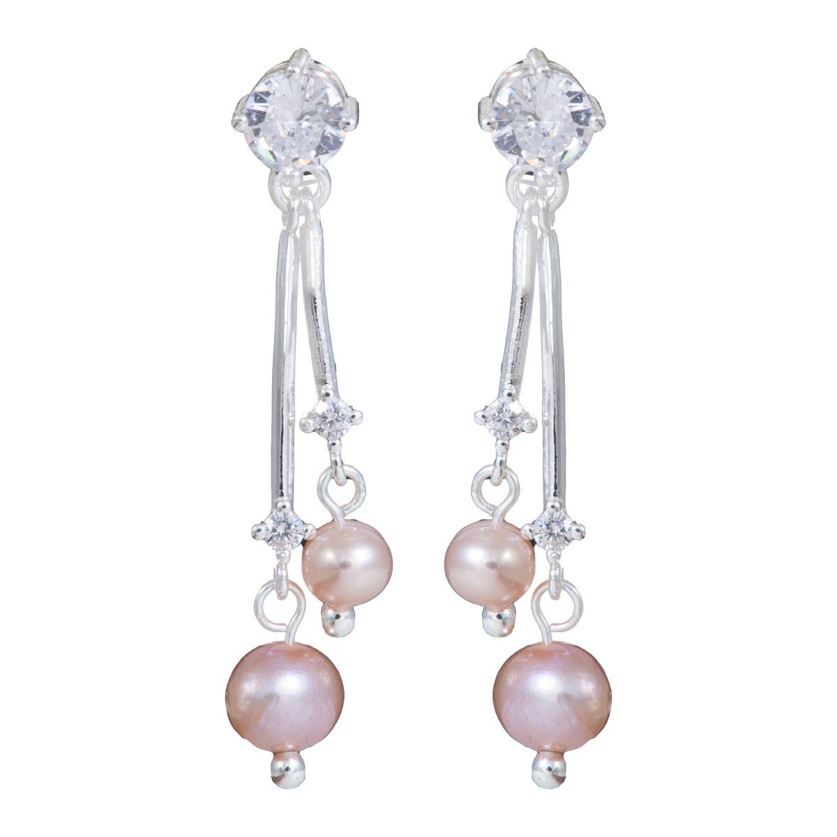 Double Pearl Crystal Drop Earrings - Silver - AMANDA BLU