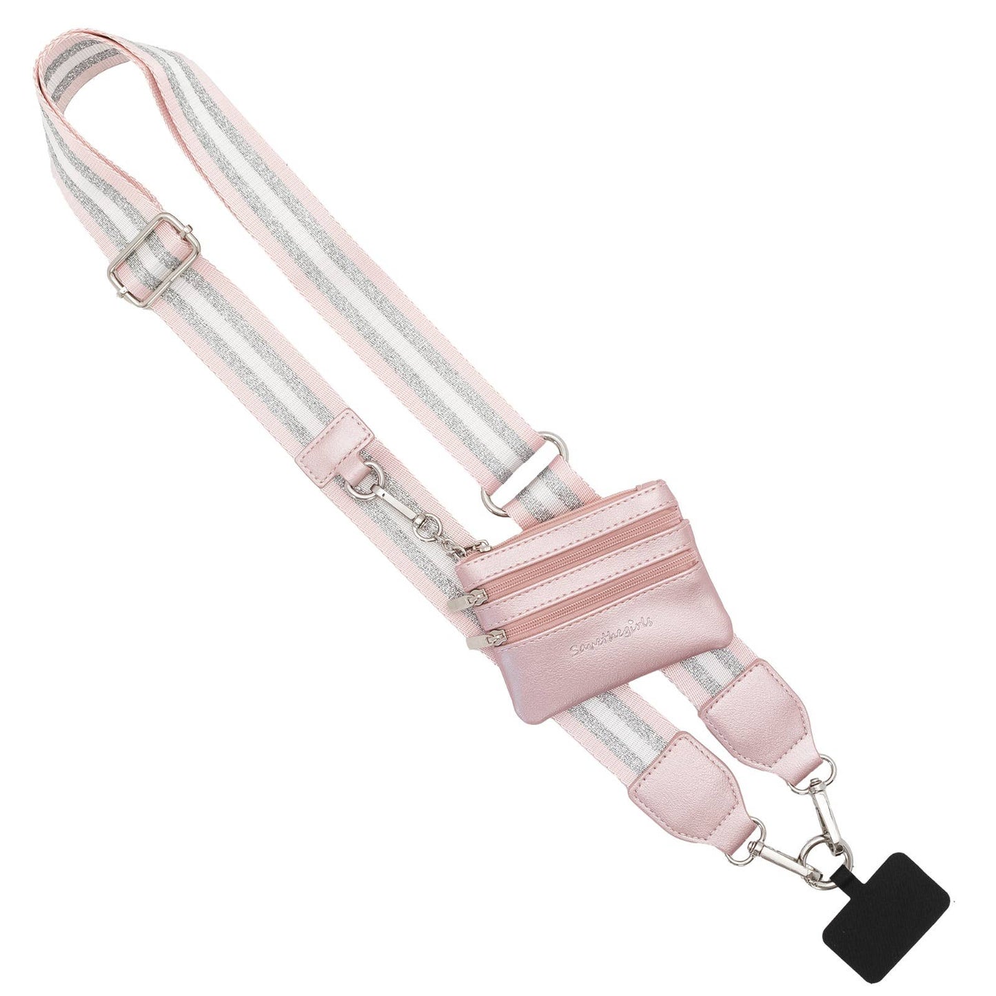Clip & Go Crossbody Strap with Pouch - Stripe Collection: Grey/Gold/White