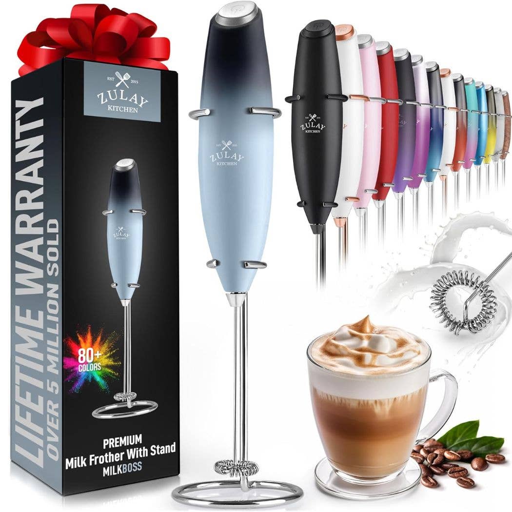Powerful Handheld Milk Frother with Stand: Teal