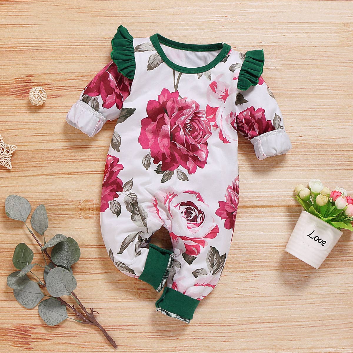Baby Girl Flower Ruffled Jumpsuit: 3-6 Months / Pink